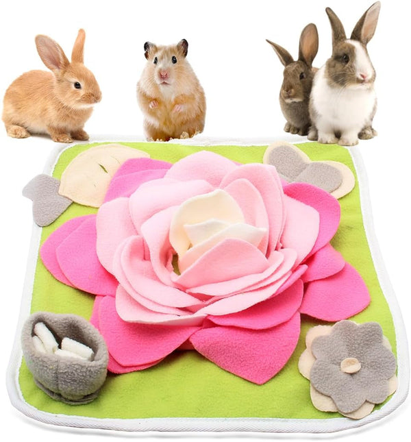 Rabbit Foraging Mat Snuffle Mat for Small Animals Bunny Puzzle Toys Pets Interactive Feeding Mat for Guinea Pigs Hedgehog Chinchilla Puppies (Pink)1