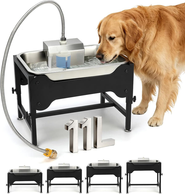 BWOGUE 3 Gal Automatic Dog Water Dispenser, Elevated Outdoor Bowl for Dogs | Automatic Water Dispenser for Dogs, Stainless Steel Pet Waterer, 9/11/13/15 in Stand, Float Valve, Big Dogs Pets Livestock1