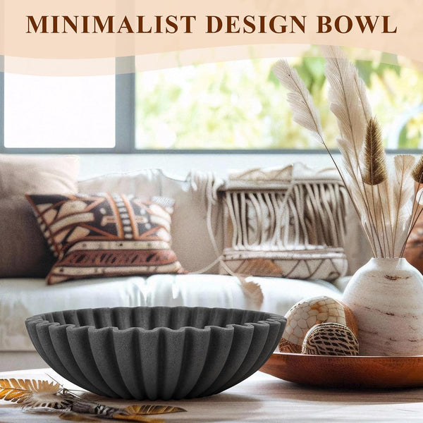 Large Decorative Bowl, Modern Handicraft Bowls for Home Decor, Decorative Fruit Bowl for Kitchen, Ruffle Bowl Decor, Stylish Key Bowl for Entry Table, Artificial Stone Black3