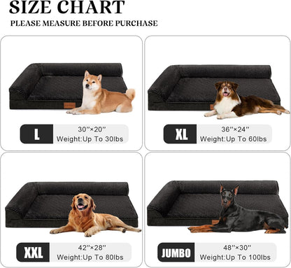 Orthopedic Dog Bed Large Sized Dog 36''X24'', Waterproof L Bolster Egg Crate Foam Pet Crate Beds with Washable Removable Cover, Non-Slip Soft Pet Couch Sleep Mat, Black6