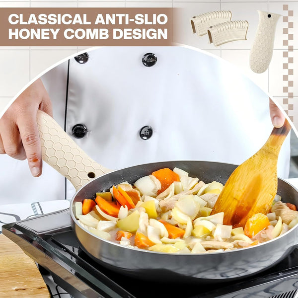 8Pcs Silicone Cast Iron Handle Cover,Khaki | Heat Resistant Pot Holders, Non Slip Pan Handle Sleeve for Kitchen, Reusable Grip Covers for Frying Pans and Skillets6