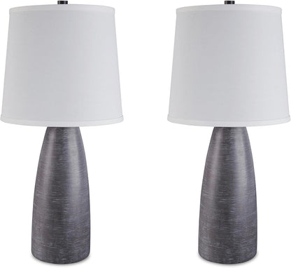 Signature Design by Ashley Shavontae Bedside Table Lamps Set of 2, Gray | Stone-Look Textured Gray Resin Bases, Adjustable 3-Way Switch Supporting up to 150W for Custom Ambiance1