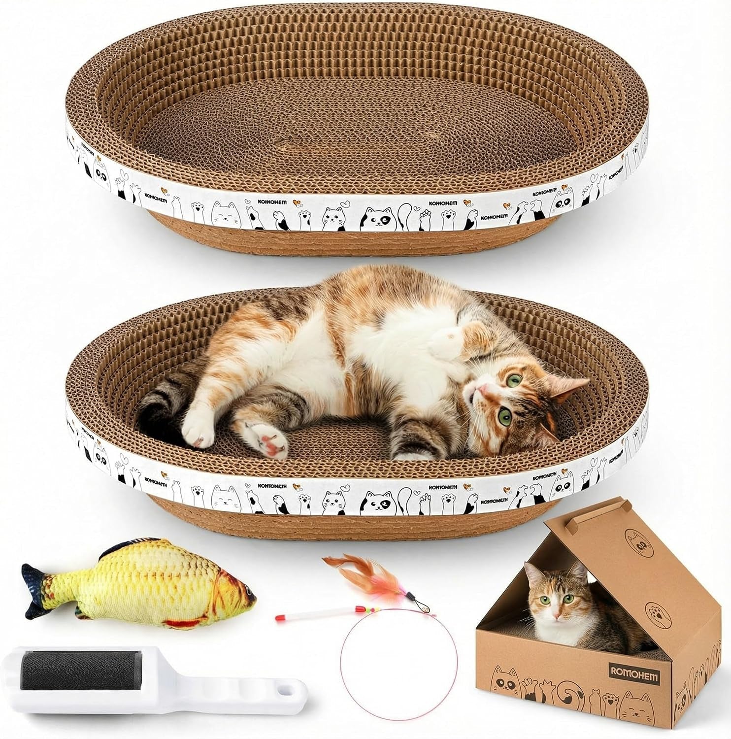 oval-cat-cardboard-scratcher-with-lounger-bed-high-density-kitty-cat-scratching-pad-for-indoor-cats-grinding-claws-ergonomic-curved-furniture-couch-cat-scratch-protector-17-3-13-6-4-5