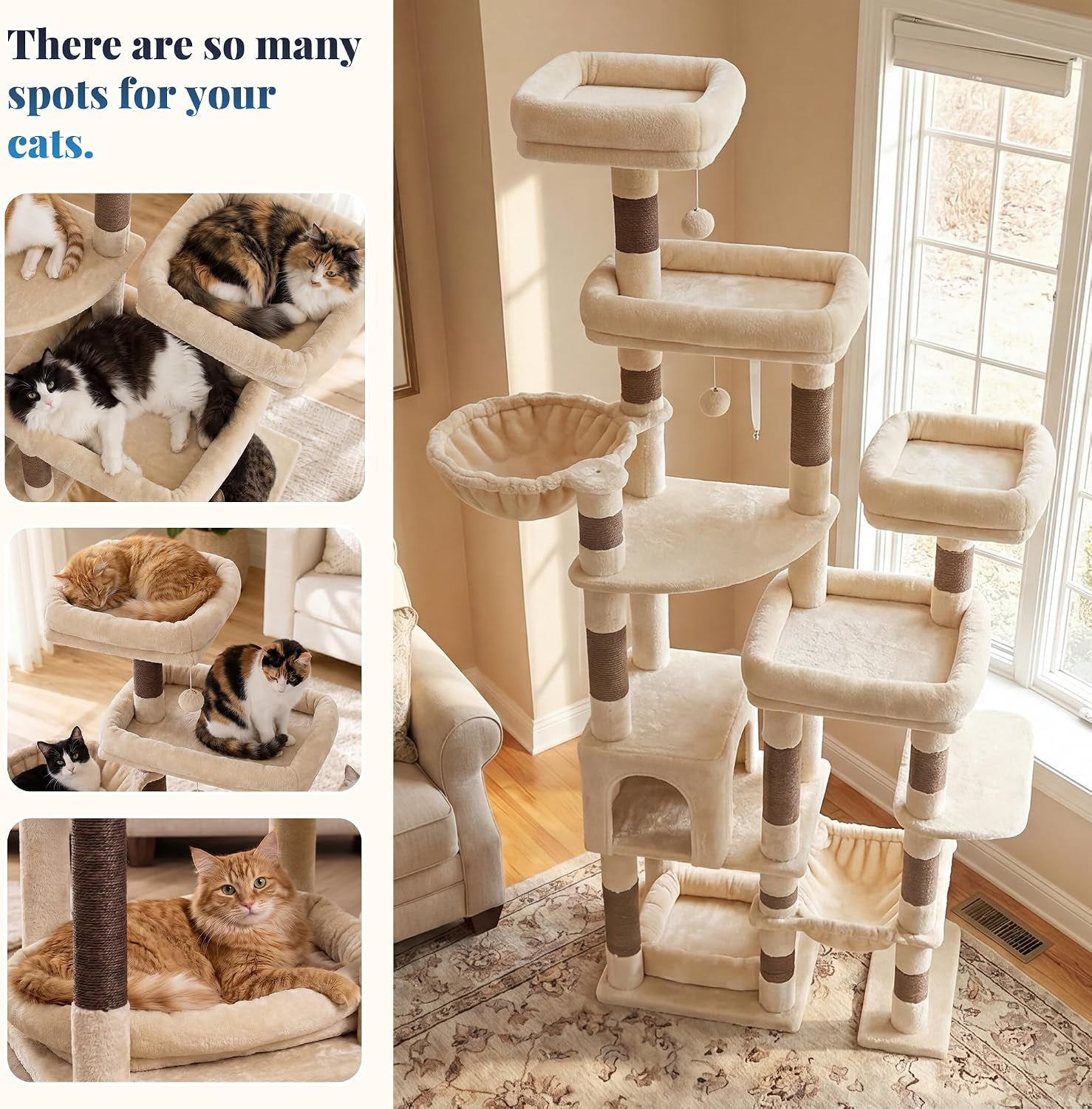 hey-brother-cat-tree-tower-wide-base-5-platforms-for-multi-cats-mpj074mj-72-8-inches-tall-furniture-5-plush-beds-large-condo-big-hammocks-sisal-scratching-posts-for-indoor-adult-cat-beige-brown
