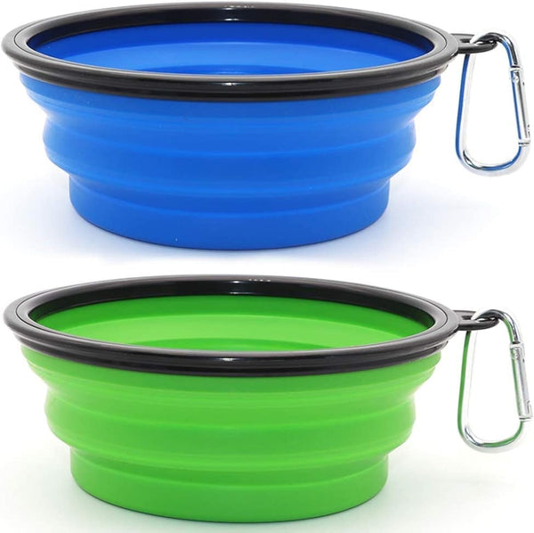 Large Dog Bowl Pet Collapsible Bowls, 2 Pack Collapsible Dog Water Bowls for Cats Dogs, Portable Pet Feeding Watering Dish for Walking Parking Traveling with 2 Carabiners (Large, Black+Black)19