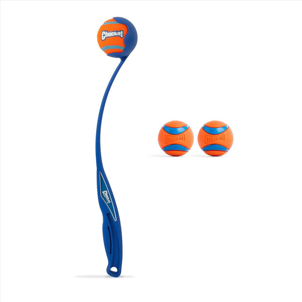 Chuckit! Ultra Ball & Launcher Bundle - Sport 18" with 2 Pack Medium (2.5") Bouncy Fetch Balls for Dogs 20-60 Lbs, Dog Fetch Ball Thrower1