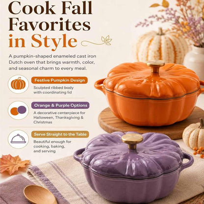 Pumpkin Dutch Oven Pot with Lid, 3 QT Enameled Pumpkin Pots，Orange-A | Pumpkin Shaped Cocotte, Soup Pot - Serves 2-3, Oven & Stove Safe for Bread Baking, Braising, Cooking Soup2