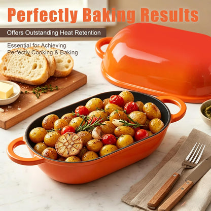 5 QT Enameled Cast Iron Sourdough Bread Oven, Loaf Pan with Lid | Oval Dutch Oven for Homemade Sourdough Bread Baking, Oven Safe up to 500°F, Meatloaf Pan with Dome Lid, Orange9