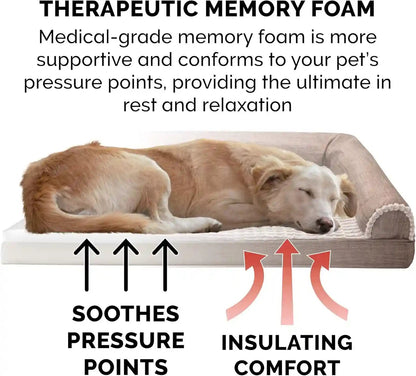 Furhaven Memory Foam Dog Bed for Medium/Small Dogs W/ Removable Bolsters & Washable Cover, for Dogs up to 35 Lbs - Luxe Faux Fur & Performance Linen Sofa - Woodsmoke, Medium5