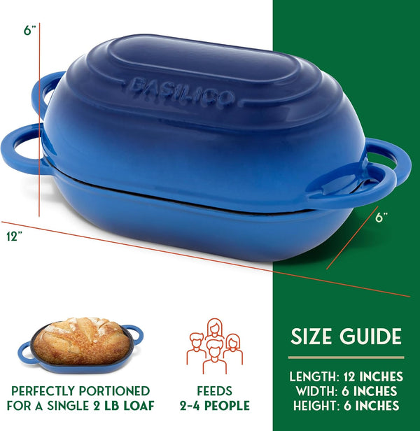 Enameled Cast Iron Bread Oven 2 Qt (Blue), Non-Stick Single Loaf Cast Iron Bread Pan with Lid, Easy Homemade Sourdough Dutch Oven with Lid, Oven-Safe Artisan Bread Baking Pan2