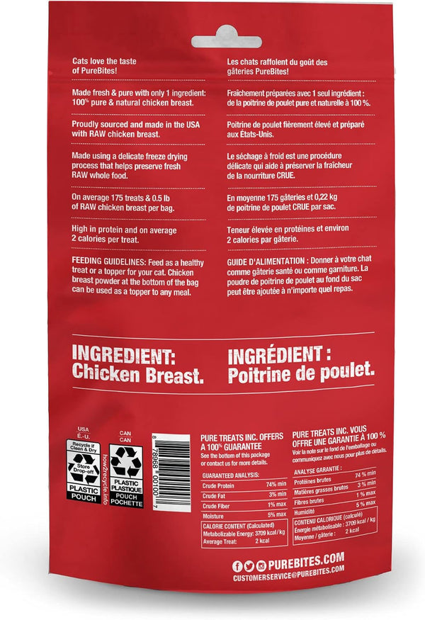 Purebites Chicken Breast Freeze Dried Cat Treats, 1 Ingredient, Made in USA, 2.3Oz3