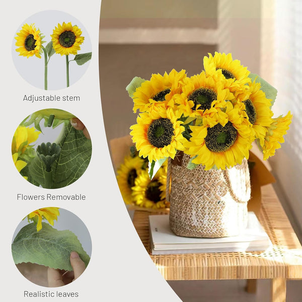 7Pcs Realistic Silk Sunflowers Artificial Flowers,12.6''Fake Sunflowers with Adjustable Long Stem&Detachable Flower Head,Perfect for Home Decor,Wedding,Diy,Sunflowers Decoration for Indoor&Outdoor3