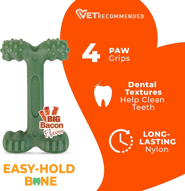 Nylabone Power Chew Easy Hold Bone Dog Chew Toy, Bacon Flavor, Large | Teeth-Cleaning Textures, Easy to Hold, Durable Dog Toy for Aggressive Chewers up to 50 Lbs, Discourages Destructive Chewing4