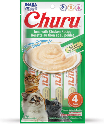 INABA Churu Cat Treats, Grain-Free, Lickable, Squeezable Creamy Purée Cat Treat/Topper with Vitamin E & Taurine, 0.5 Ounces Each Tube, 4 Tubes, Tuna with Salmon Recipe34