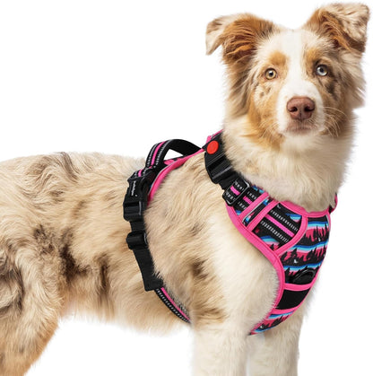 Rabbitgoo Dog Harness Medium Sized, Updated Easy on & off with 3 Buckles | No Pull No Choke, Walking with 2 Clips and Handle, Adjustable Soft Reflective, Blue, Medium54