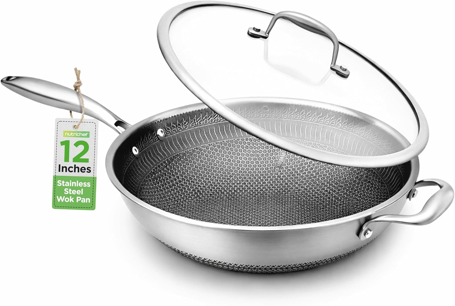 12-stainless-steel-durable-wok-triply-kitchenware-wok-with-glass-lid-side-handle-dakin-etching-non-stick-coating-scratch-resistant-raised-up-honeycomb-fire-textured-pattern
