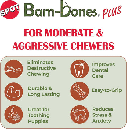 SPOT Bam-Bones plus Branch -Bamboo Fiber & Nylon, Durable Long Lasting Dog Chew for Aggressive Chewers – Great Toy for Adult Dogs & Teething Puppies under 60Lbs, Non-Splintering, 5.75In, Beef Flavor3