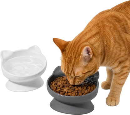 Kitty City Elevated Cat Bowls (Set of 2), Whisker-Friendly Raised Cat Food & Water Dishes, Modern Pedestal Design, Dishwasher Safe, 6.5 Oz Each – White & Gray2