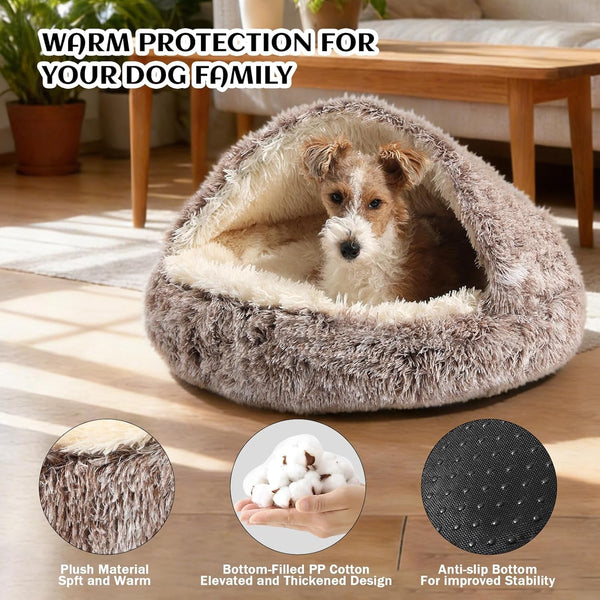 NOYAL round Hooded Donut Dog Bed for Small & Medium Pets - Plush Fluffy Anti-Anxiety Cat Cave Bed with Cover2