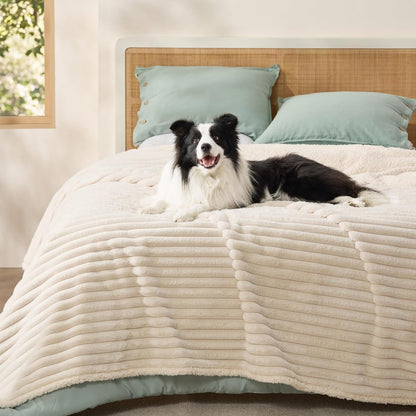 Bedsure Comfyfleece™ Waterproof Dog Blankets for Large Dogs,50X60 Cream | Soft Plush Couch Cover,Washable Corduroy Fleece for Furniture Protector,Cozy Calming Reversible Pet Blanket for Senior Dogs34