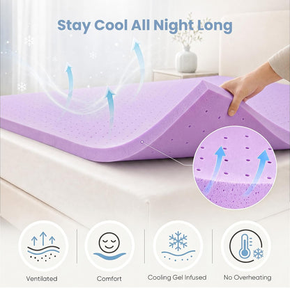 3 Inch Cooling Memory Foam Mattress Topper Twin XL, Gel Ventilated Soft Pressure Relief Mattress Pad, Breathable Bed Topper for Bedroom, RV and Sleeper Sofa, Certipur-Us Certified, Purple3