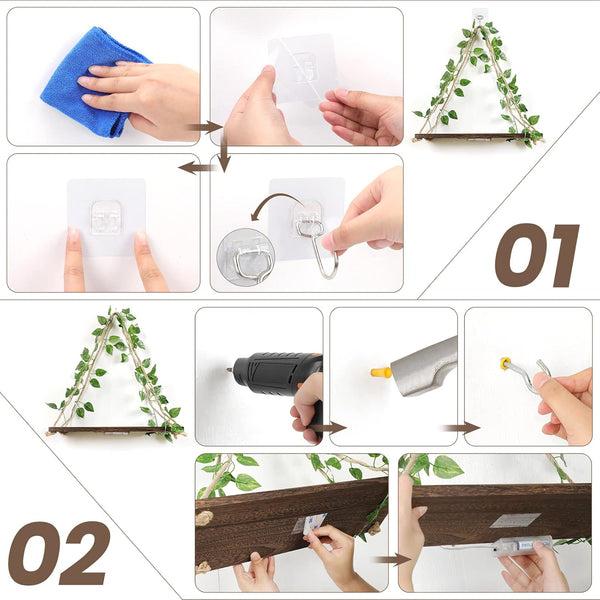 Floating Shelves for Wall,Hanging Shelves,Room Decor,Wall Decor,Boho Decor | Floating Shelves No Drill,Trinket Shelf,Cottage Core Wall Decor,2-Pack Shelf Set Includes Artificial Ivy & LED Lights6