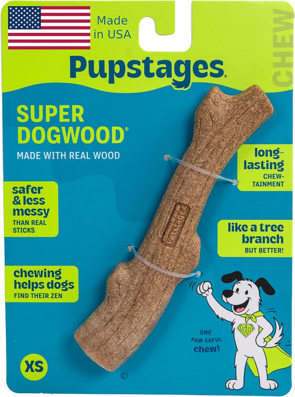 Pupstages Super Dogwood Dog Chew Toy, Made in the USA, Real-Wood Blend, Naturalwood Flavor & Texture, Moderate Chewers, Large, 11"9