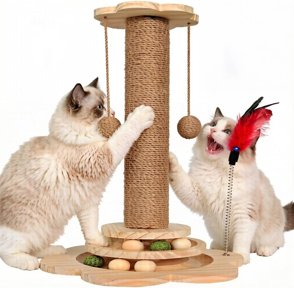 scratching-post-4-in-1-cat-scratch-post-interactive-cute-small-wooden-cat-scratcher-with-2-level-catnip-toys-balls-2-sisal-hanging-balls-for-indoor-kitten-kitty
