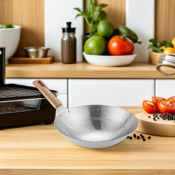 13.38 Inch Stainless Steel Kitchen Wok with Wooden Handle Multipurpose Stir-Fry Pan for Home and Restaurant Cooking Even Heat Distribution Easy to Clean5
