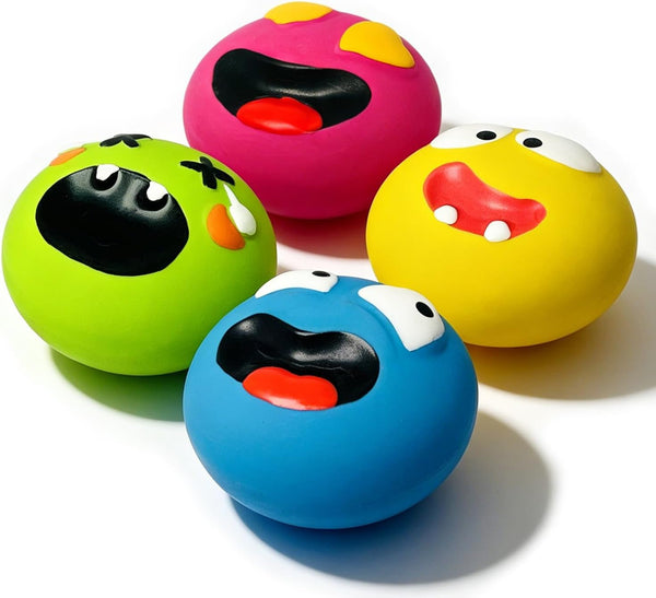 HOLYSTEED Latex Squeaky Dog Toys for Small Dogs, Mini Breed, 2.2" Flat Ball | 2.2"X2.2"X1.3" Soft Squeak Ball Flat , 4-Pack Smile Face Fetch Puppy Toys with Squeaker, Floating Pet Toy for Indoor, Outdoor1