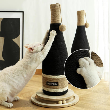 Cat Scratching Post, Premium Cat Scratching Board, Sisal Fiber Cat Scratcher-24.8 Inches with Hanging Ball, Red Wine Bottle Simple Design-Suitable Indoor Small and Medium Cats (24.8 In, Wooden Base)2