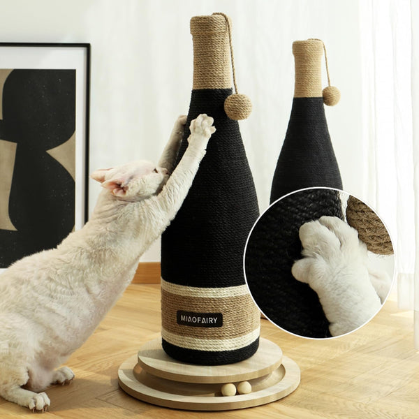 Cat Scratching Post, Premium Cat Scratching Board, Sisal Fiber Cat Scratcher-24.8 Inches with Hanging Ball, Red Wine Bottle Simple Design-Suitable Indoor Small and Medium Cats (24.8 In, Wooden Base)2