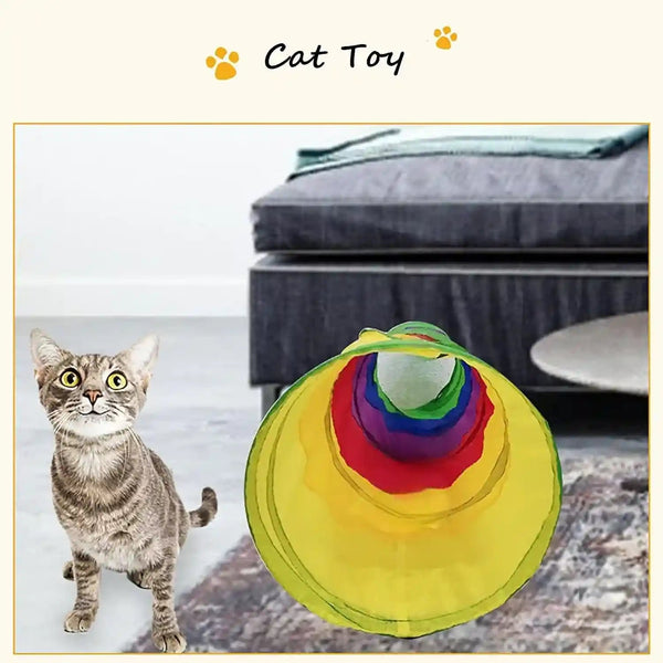 Icagy Cat Tunnel for Indoor Cats Kittens Rabbits, Foldable Tunnel Toys | Interactive Pet Crinkle Pop up Tunnel Play Toys, Relieve Cat Boredom, Rainbow 45"5