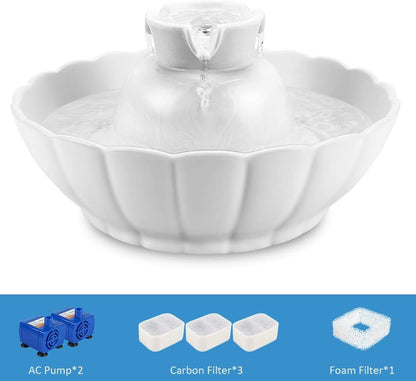 Ipettie Tritone Ceramic Cat Water Fountain, Heavy-Duty Waterer for Pets | 2.1 Liters / 2.2 Quart Filtered Water Purifier with Replacement Filters and Foam, White7
