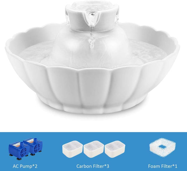 Ipettie Tritone Ceramic Cat Water Fountain, Heavy-Duty Waterer for Pets | 2.1 Liters / 2.2 Quart Filtered Water Purifier with Replacement Filters and Foam, White7