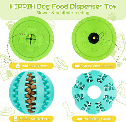 HIPPIH Dog Puzzle Toy 2 Pack, Interactive Dog Toys for Treat Dispensing, Durable Puppy Toys for Teething, Dog Treat Ball for Teeth/Slow Feeder/Iq Training/Playing, Blue-2.75‘’, Green-3.14‘’9