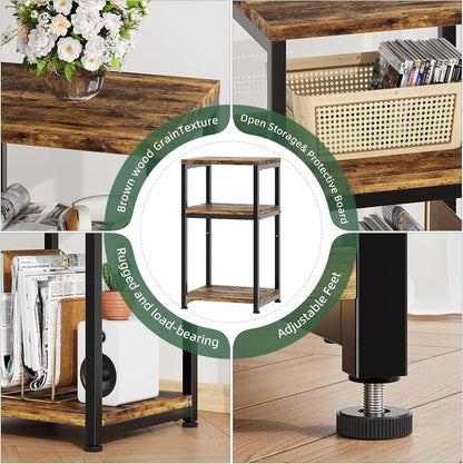 Side Table, End Table Night Stand, 3 Tiers Shelf for Living Room, Rustic Brown7
