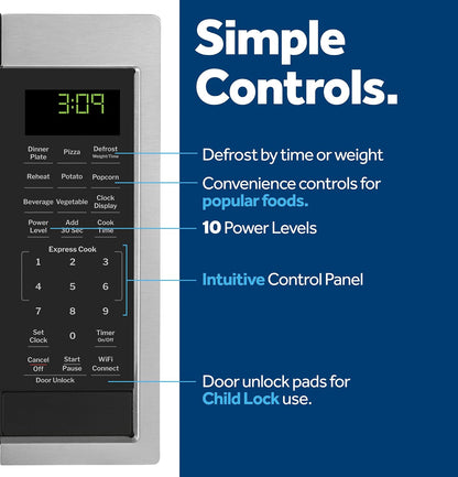 GE Smart Countertop Microwave Oven, 900 Watt, 0.9 Cu. Ft., Stainless Steel | 7 Convenience Cook Settings, One-Touch Controls, Child Lock Technology, Glass Turntable, for Kitchen, Dorm, Office, Apartment9