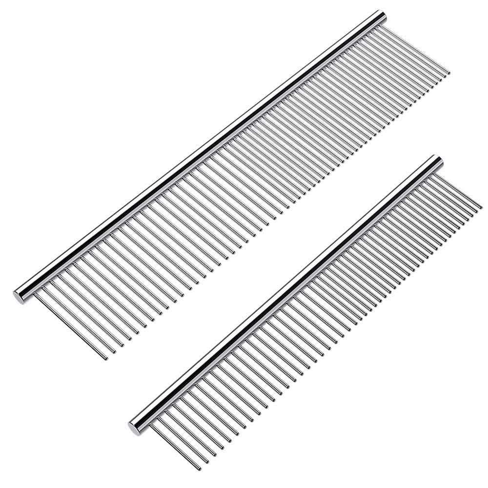 cafhelp-2-pack-dog-combs-with-rounded-ends-stainless-steel-teeth-cat-comb-for-removing-tangles-and-knots-professional-grooming-tool-for-long-and-short-haired-dog-cat-and-other-pets-6-3in-7-4in
