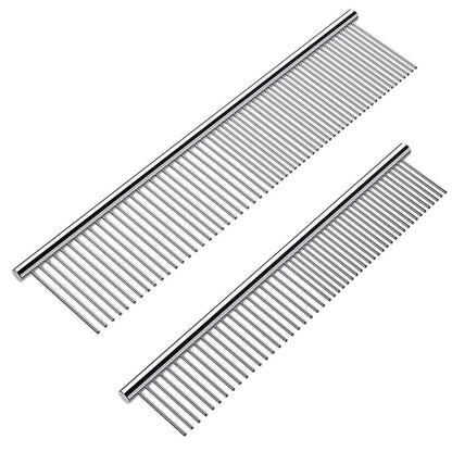 Cafhelp 2 Pack Dog Combs with Rounded Ends Stainless Steel Teeth, Cat Comb for Removing Tangles and Knots, Professional Grooming Tool for Long and Short Haired Dog, Cat and Other Pets, 6.3IN/7.4IN1