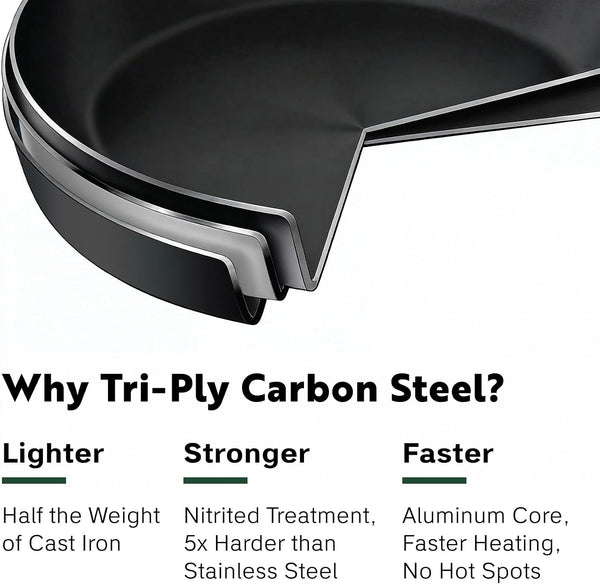 13 Inch Tri Ply Carbon Steel Wok Pan - Naturally Nonstick, Nitrided Carbon Steel - Lightweight, Non Toxic Cookware, No Coatings - Induction Wok, Oven, Outdoor Grill Cooking5