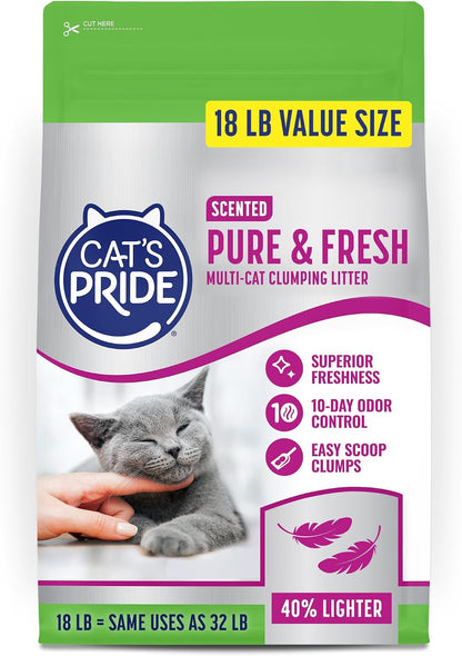 Cat'S Pride Premium Lightweight Clumping Litter: Pure & Fresh - up to 10 Days of Powerful Odor Control - Multi-Cat, Scented, 18 Pounds1