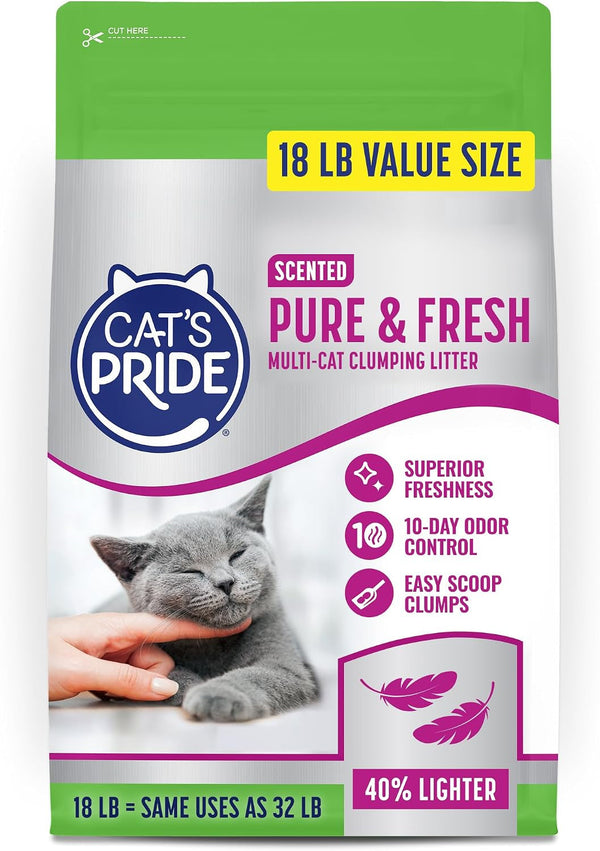 Cat'S Pride Premium Lightweight Clumping Litter: Pure & Fresh - up to 10 Days of Powerful Odor Control - Multi-Cat, Scented, 18 Pounds1