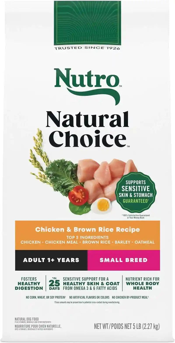 Nutro Natural Choice Small Breed Dry Dog Food, Chicken & Rice, 5 Lb | Non-Gmo, Real Chicken #1 Ingredient, No Corn, Wheat, Soy, Omega-3 & 6 for Soft Shiny Coat, Supports Energy, Bones & Muscles1
