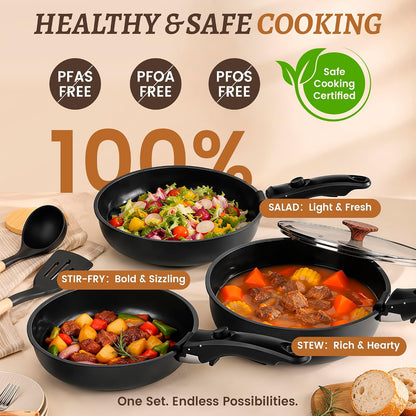 20-Piece Ceramic Nonstick Cookware Set | Detachable Handle, Stackable for RV | Oven & Dishwasher Safe4