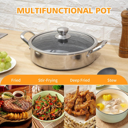Stainless Steel 7QT Saute Pan 14 Inch Deep Frying Pan with Lid Nonstick,Hybird Induction Cooking Pan,Pfoa Free Cookware,Large Skillets3