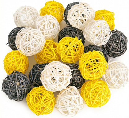 24PCS Yellow Decorative Balls for Bowl Centerpiece, 2 Inch Rattan | Bowl Fillers, Wicker Twig Orbs Spheres for Yellow, Kitchen Home Decor Vase Table Scatters1