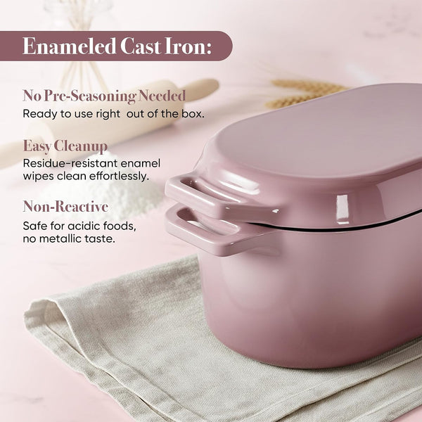 Dutch Oven for Bread Baking, 3.4 QT Bread Dutch Oven for Sourdough,Enamelled Cast Iron Bread Oven with Lids, Heavy-Duty Non Stick Sourdough Loaf Pan, Meatloaf Pan, Pink7