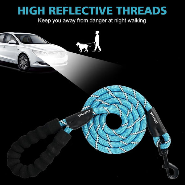 Rttochfy Rope Dog Leash 2/4/5/6/8/10 FT with Comfortable Padded Handle and Highly Reflective Threads for Small Medium and Large Dogs Heavy Duty (1/2"-5 FT, Blue)4