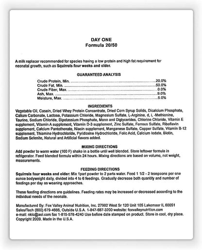 Fox Valley Day-One 20/50 Formula for Squirrels, 1 Lb. | All Human Grade Ingrediants3
